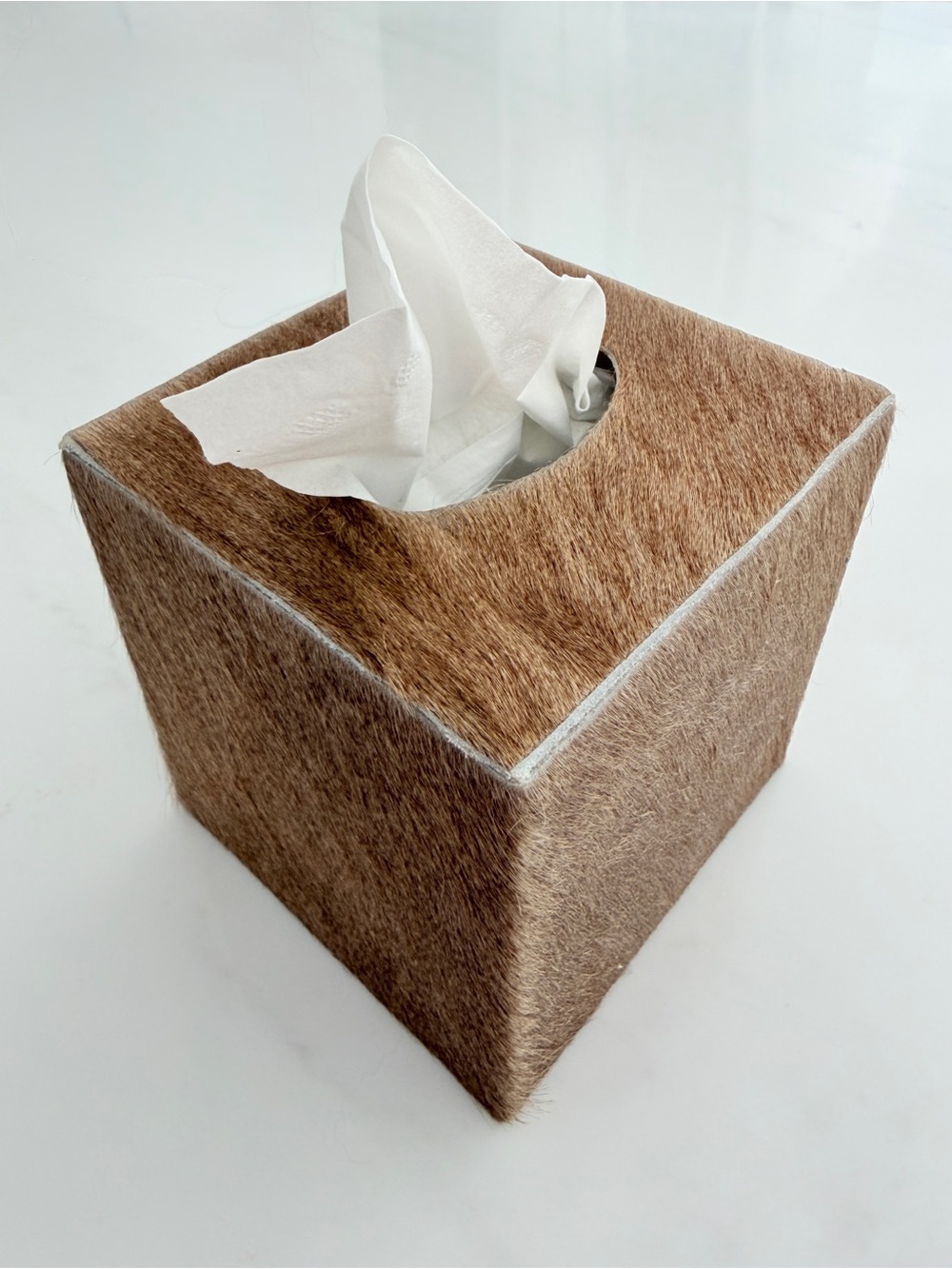 Hair-on-Hide Leather Tissue Box Cover Brown Dekoland handcrafted New